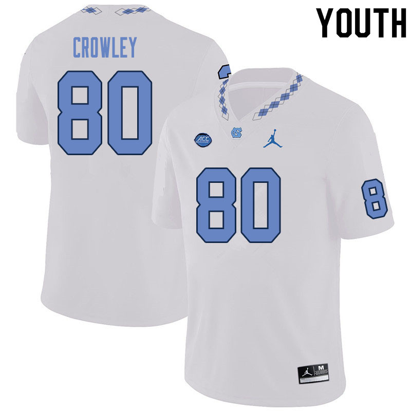 Youth #80 Will Crowley North Carolina Tar Heels College Football Jerseys Sale-White